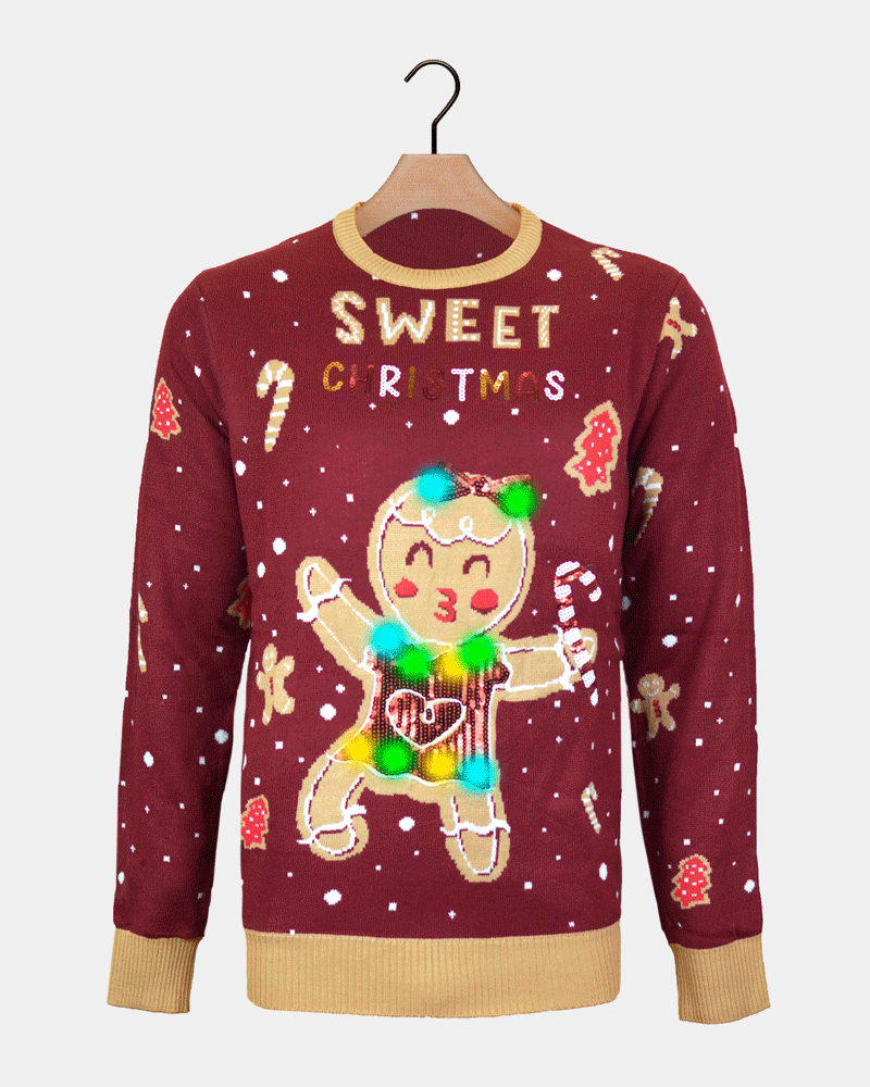 Maglione Natalizio con Luci LED Rosso Ginger Cookie