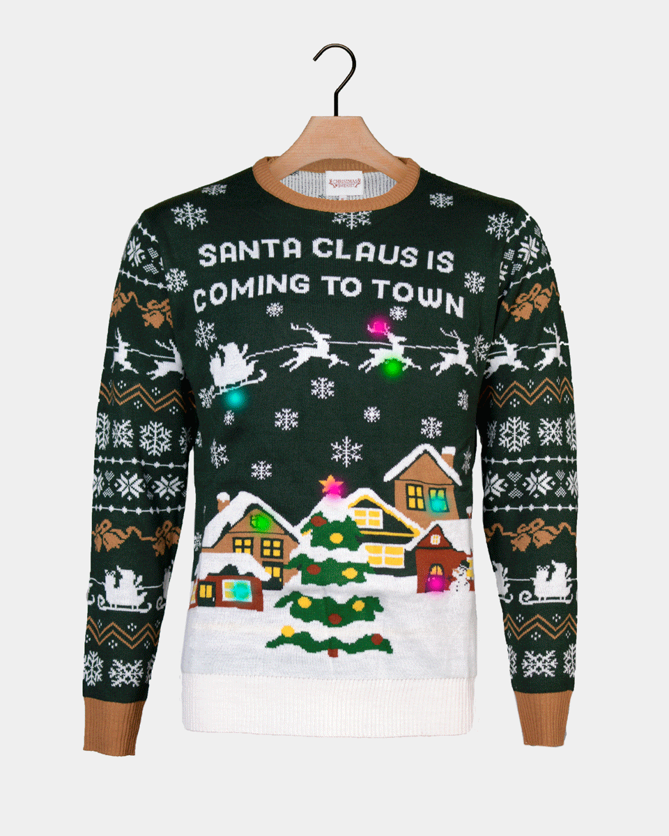 Maglione Natalizio Luci LED di Coppia Santa is Coming to Town