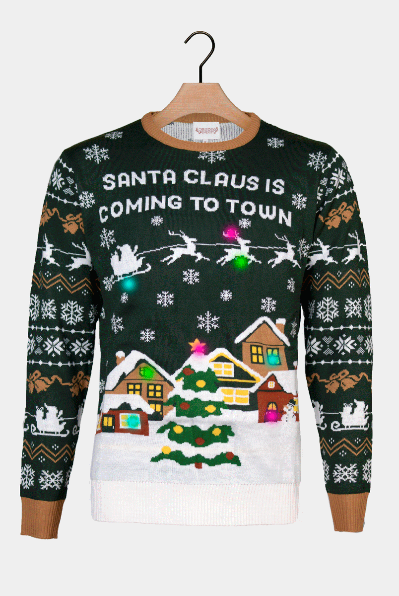 Maglione Natalizio Luci LED di Coppia Santa is Coming to Town