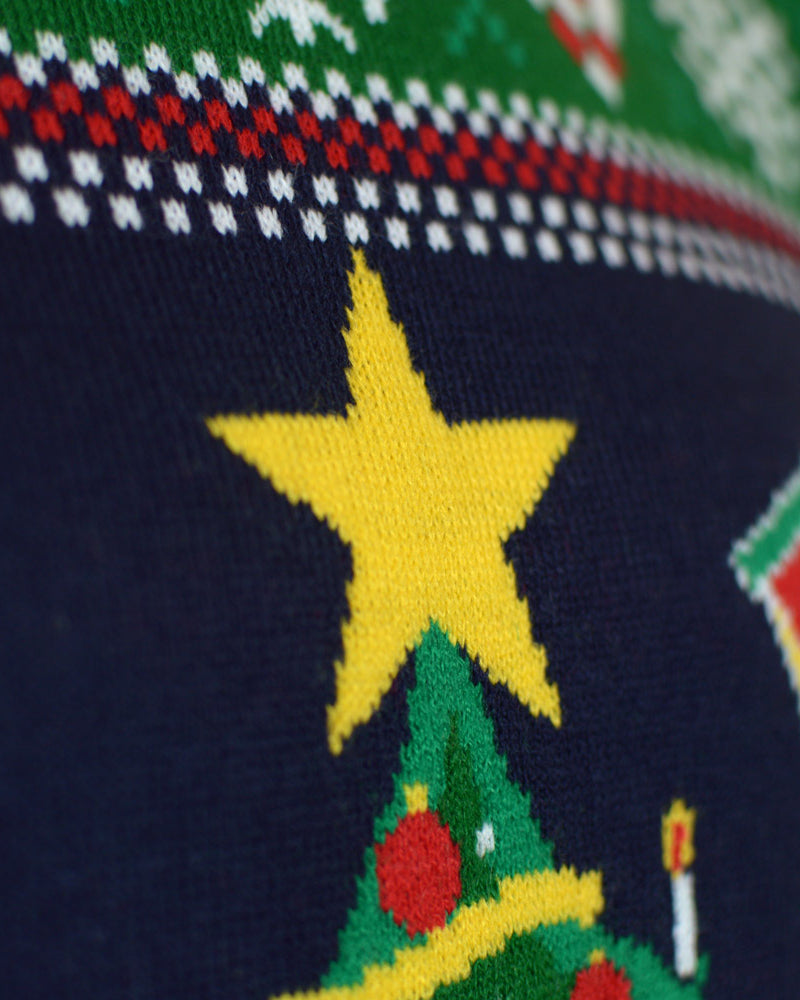 Maglione Natalizio con Luci LED da Uomo Blu con Albero di Natale