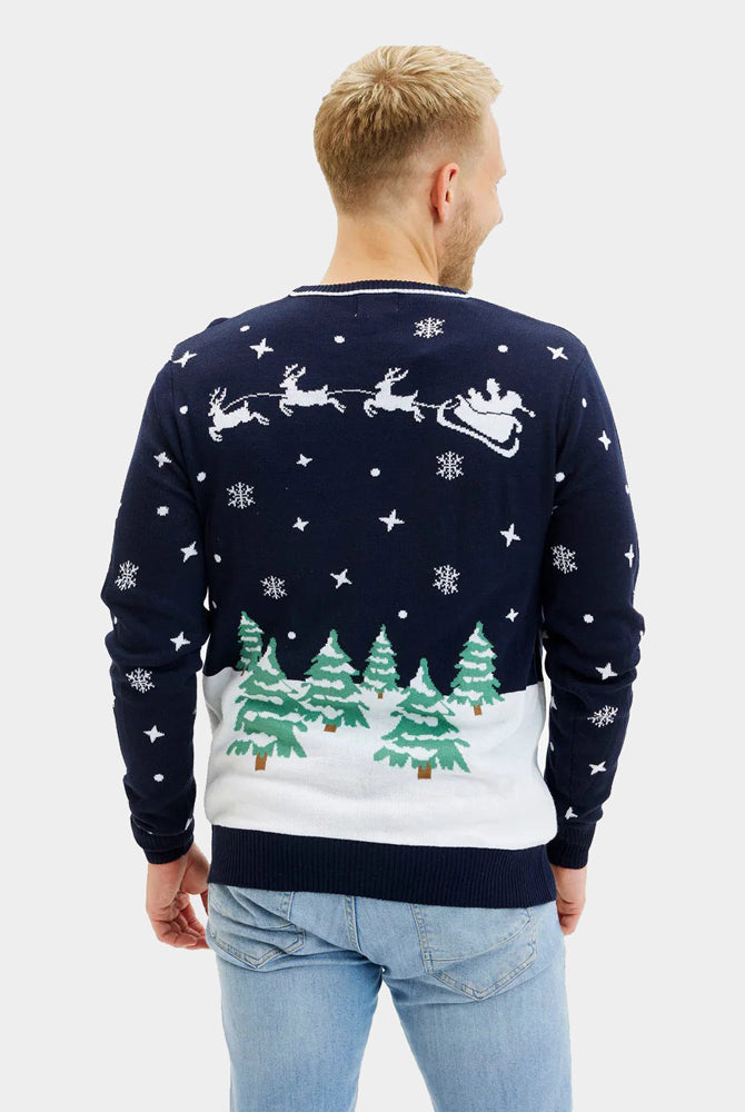 Maglione Natalizio con Luci LED da Uomo Blu Merry Christmas