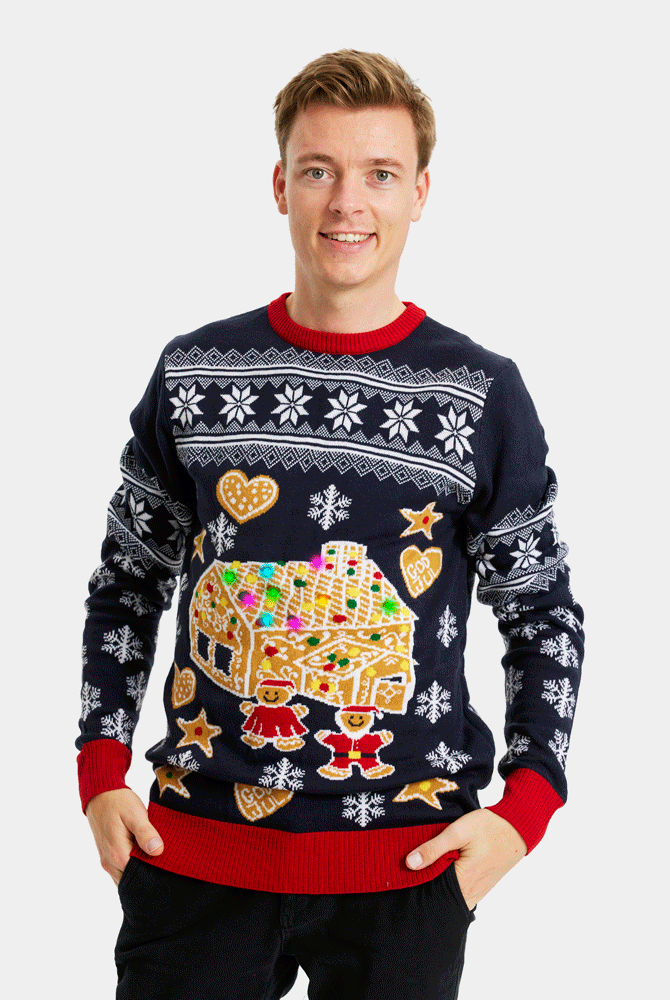 Maglione Natalizio con Luci LED Uomo Casa di Pan di Zenzero