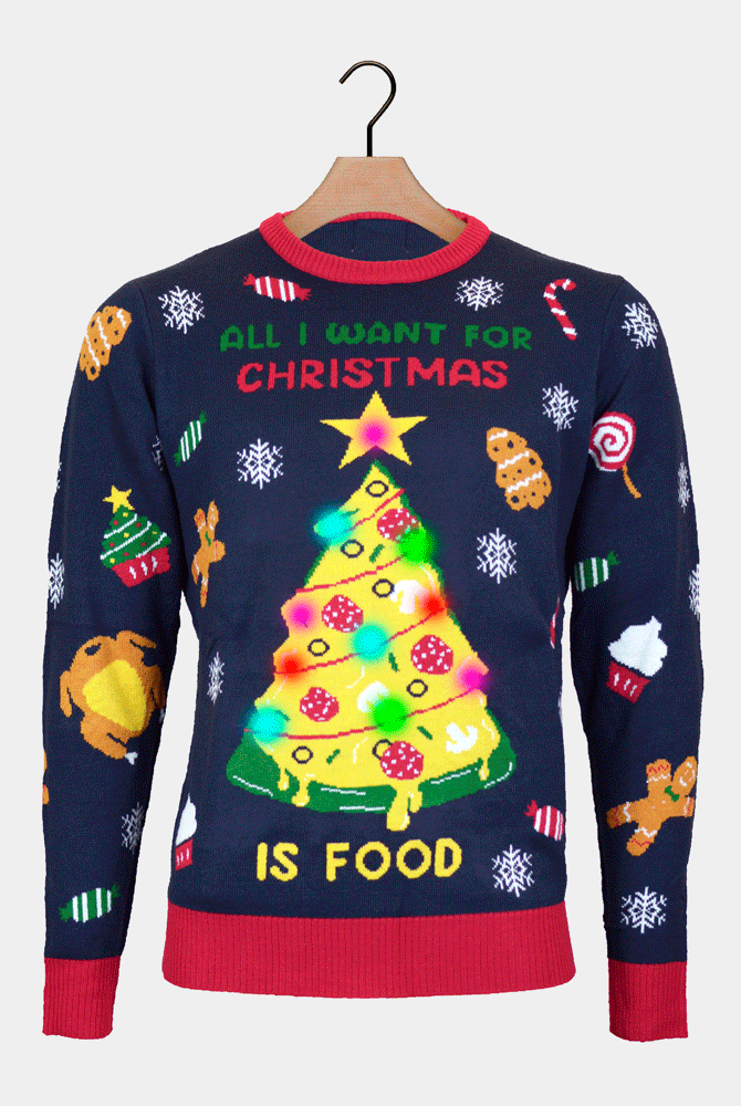 Maglione Natalizio con Luci LED da Uomo Cibo Natalizio