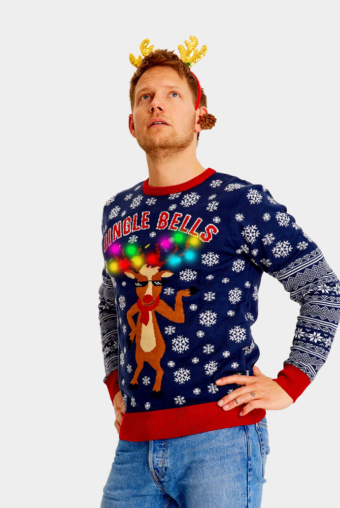 Maglione Natalizio con Luci LED Jingle Bells da Uomo