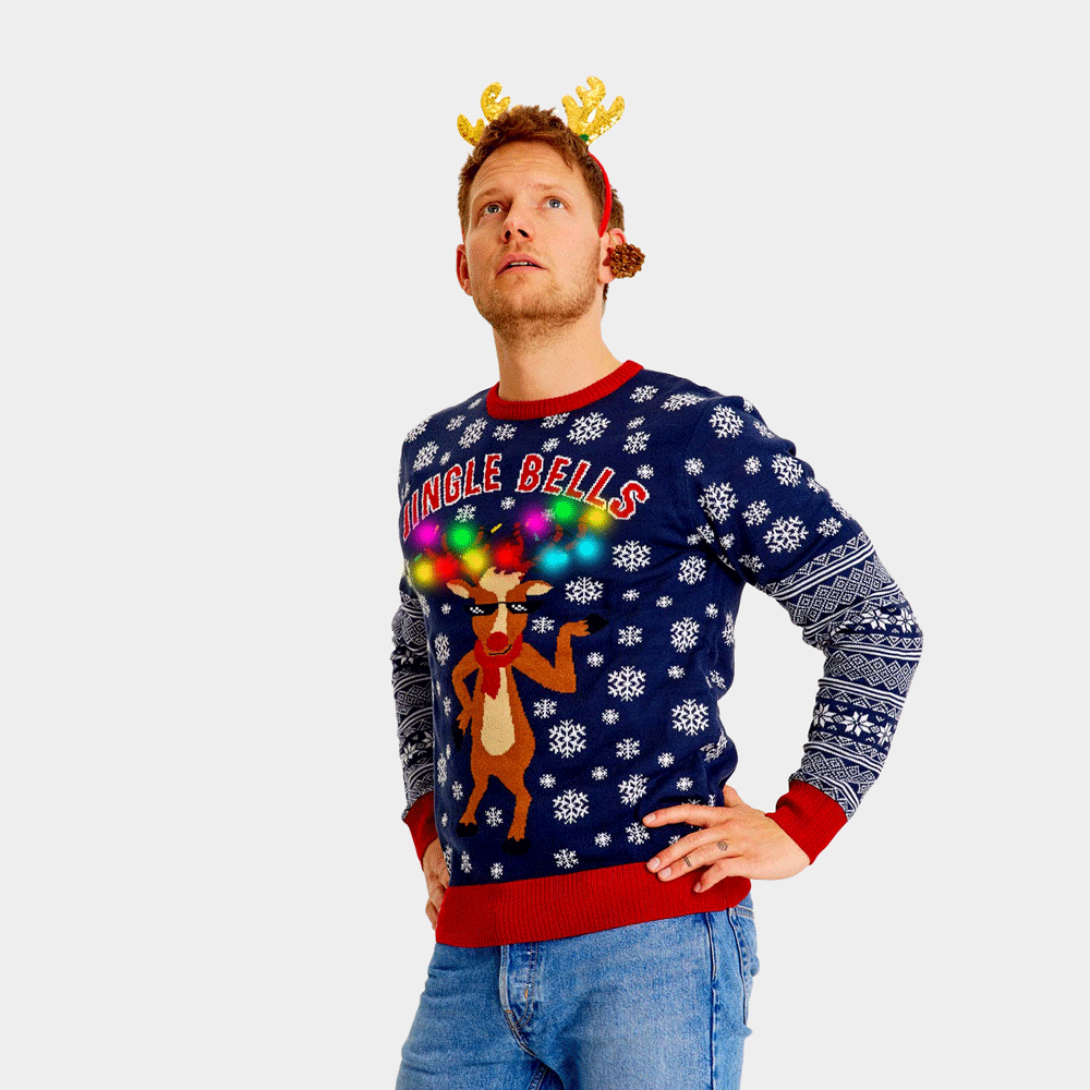 Maglione Natalizio con Luci LED Jingle Bells da Uomo