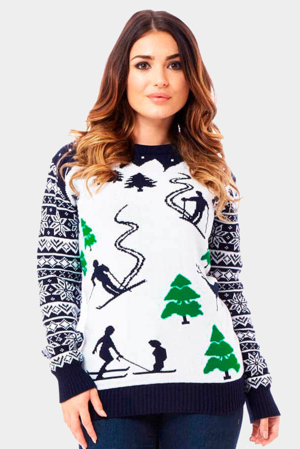 Maglione Natalizio Donna Pista da Sci con Sciatori