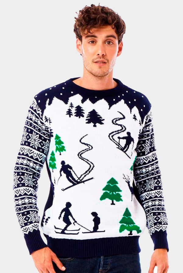 Maglione Natalizio Pista da Sci con Sciatori Uomo