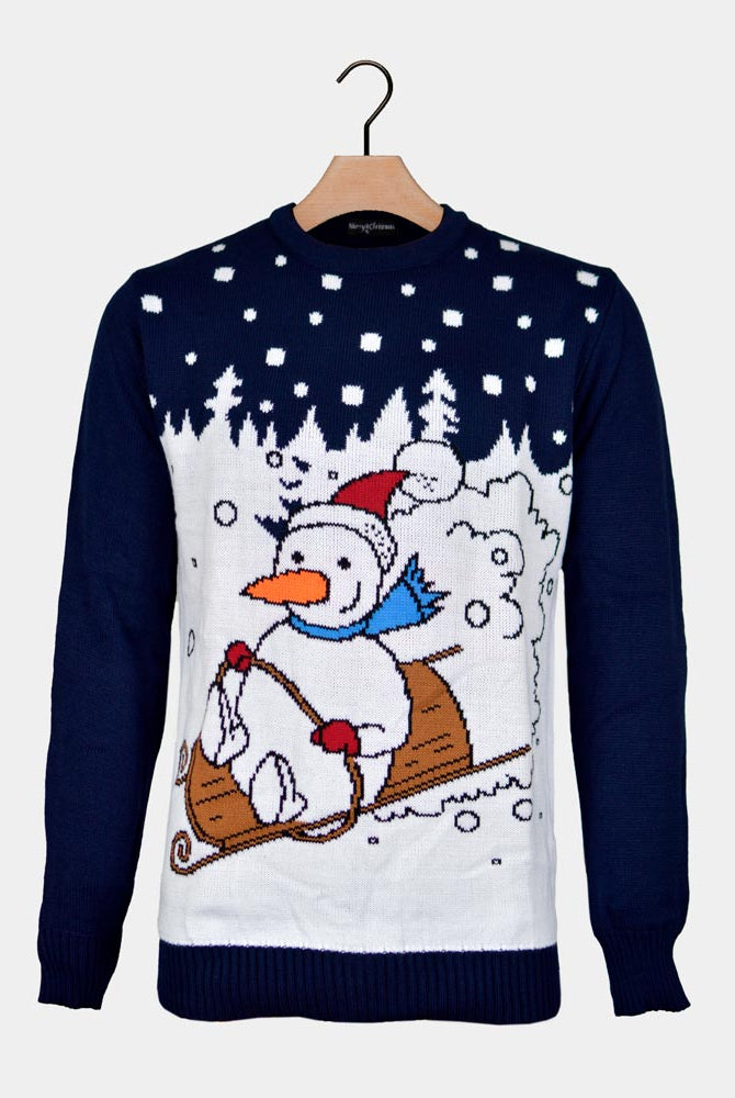 Maglione Natalizio sulla Slitta Pupazzo di Neve