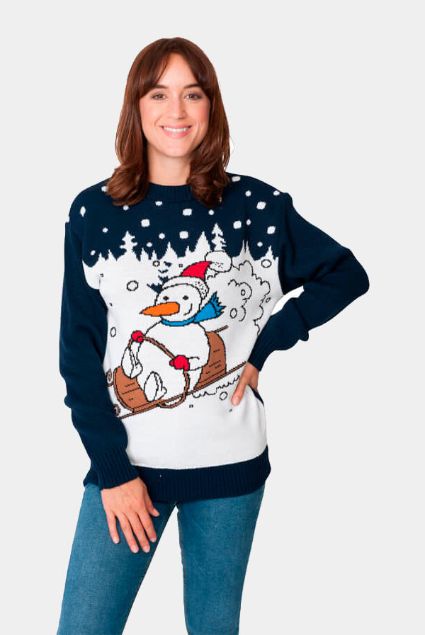 Maglione Natalizio Donna Pupazzo di Neve sulla Slitta