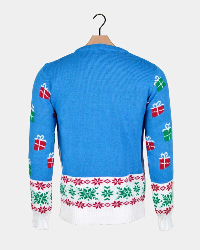 Maglione Natalizio Azzurro Renna e Babbo Natale