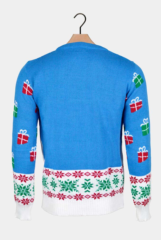Maglione Natalizio Azzurro Renna e Babbo Natale