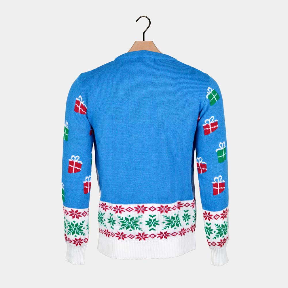 Maglione Natalizio Azzurro Renna e Babbo Natale