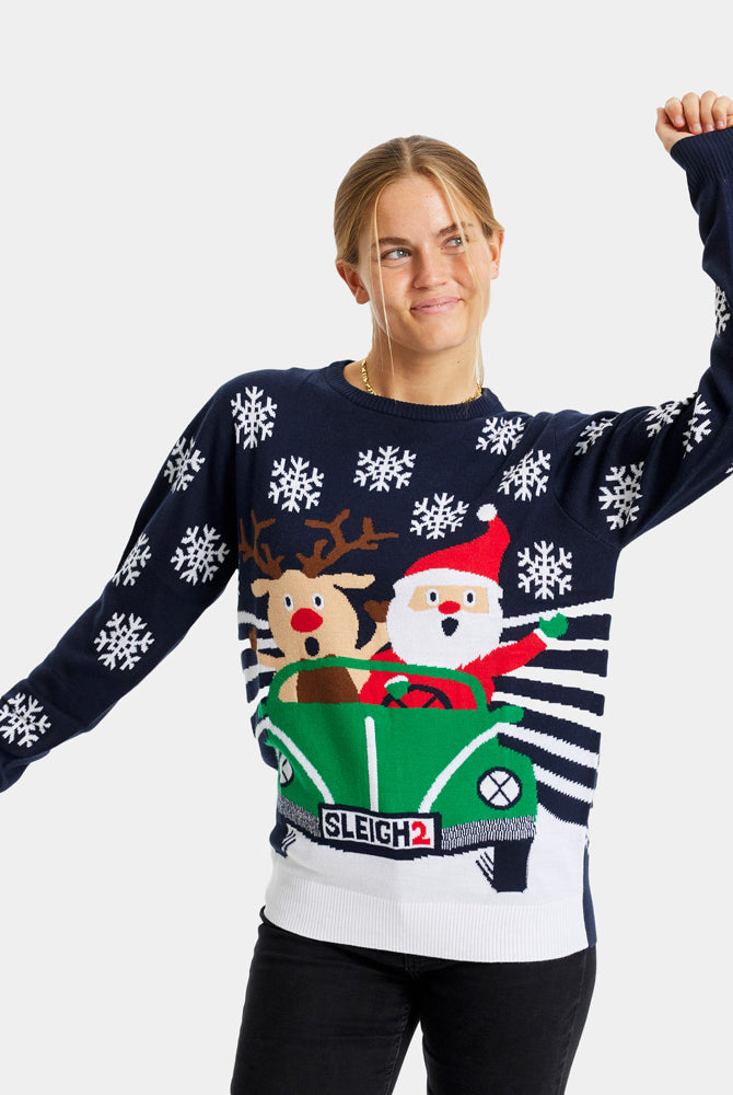 Maglione Natalizio Donna con Renna e Babbo Natale alla guida