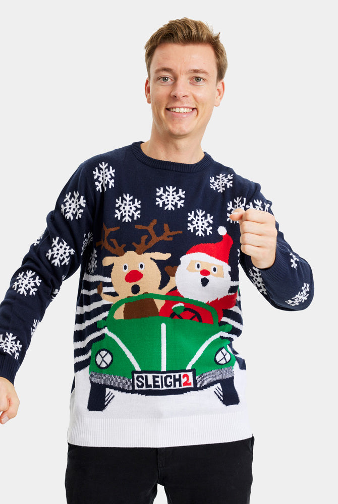 Maglione Natalizio Uomo con Renna e Babbo Natale alla guida