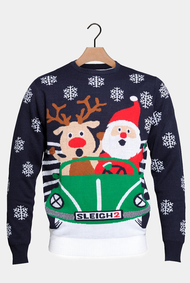 Maglione Natalizio con Renna e Babbo Natale alla guida