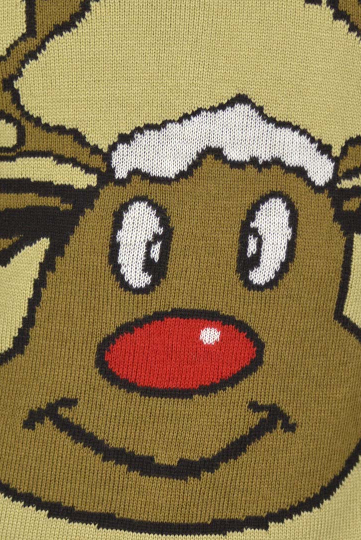 Maglione Natalizio con Renna Beige Sorridente
