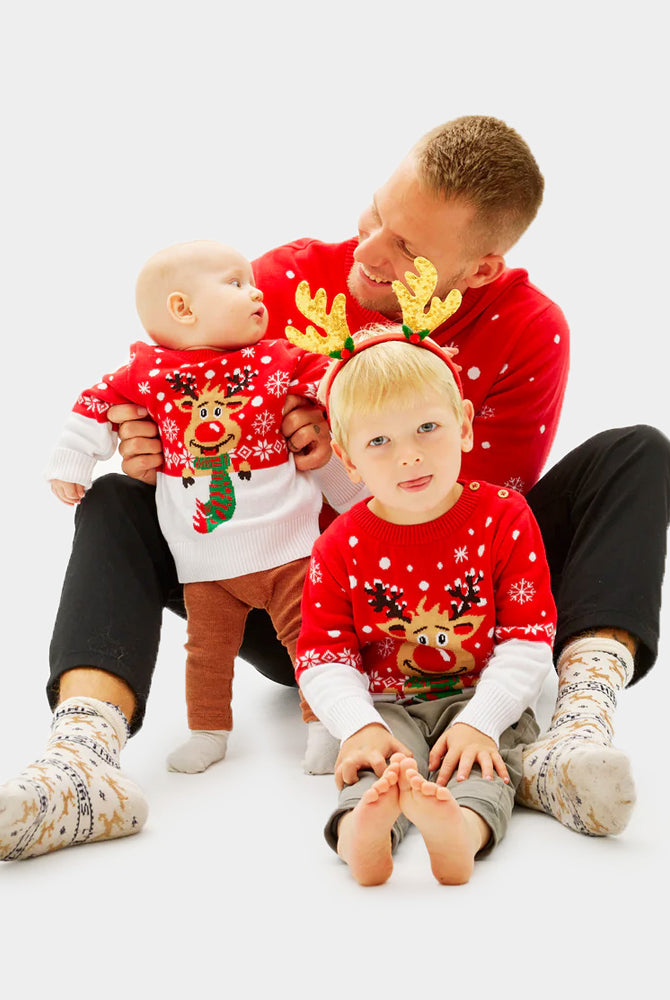 Maglione Natalizio con Renna per la Famiglia con Sciarpa