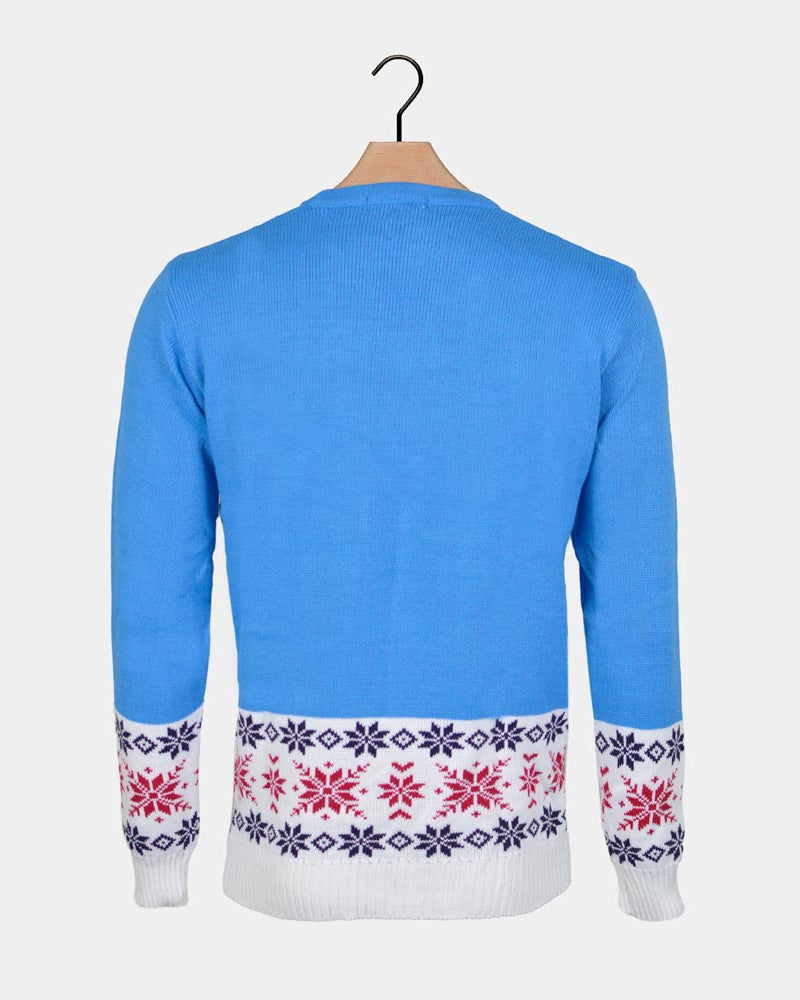 Maglione Natalizio con Renna e Neve Uomo Azzurro