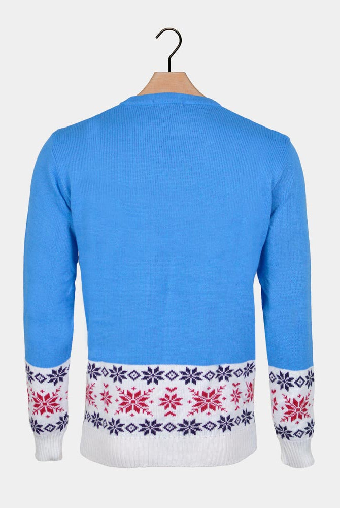Maglione Natalizio con Renna e Neve Uomo Azzurro