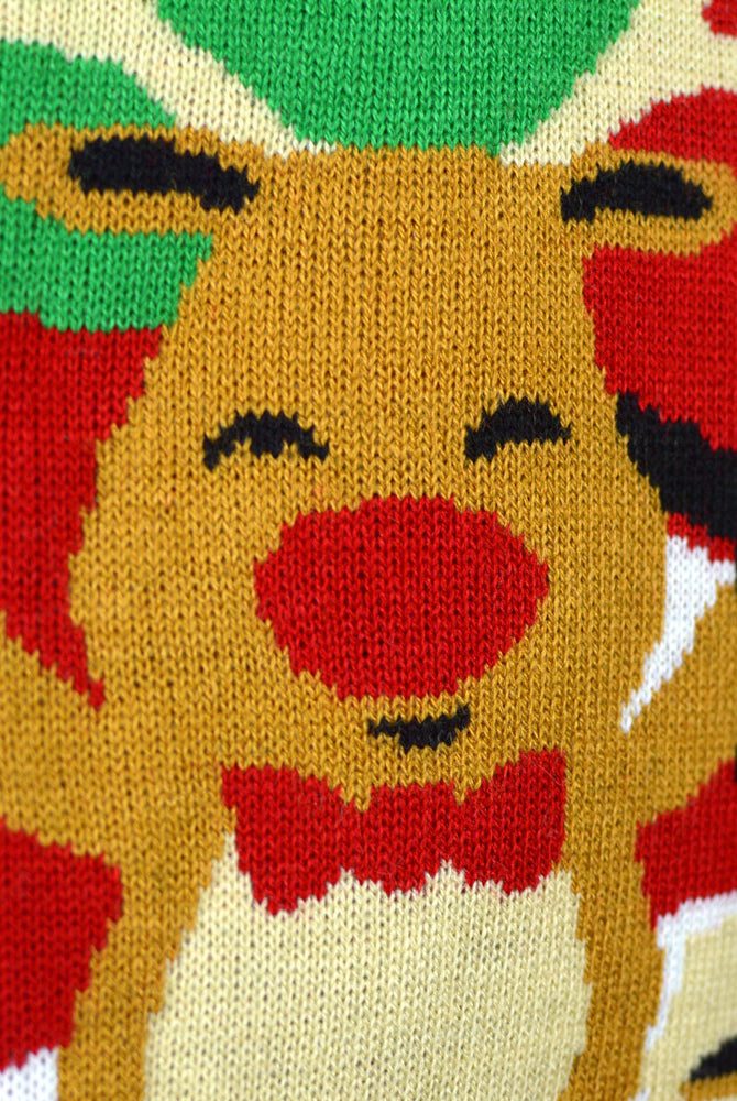 Maglione Natalizio Rosso con Babbo Natale e Renna che Salutanto