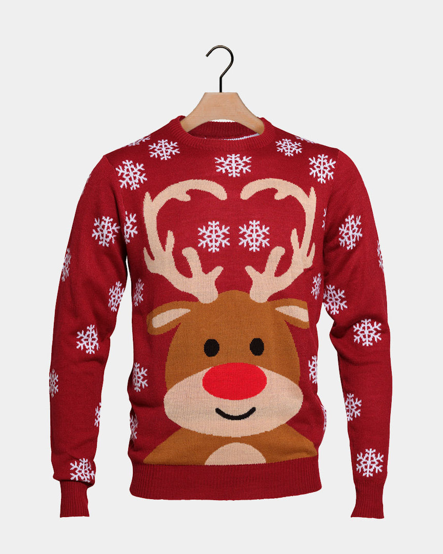 Maglione Natalizio con Renna Rudolph Rosso