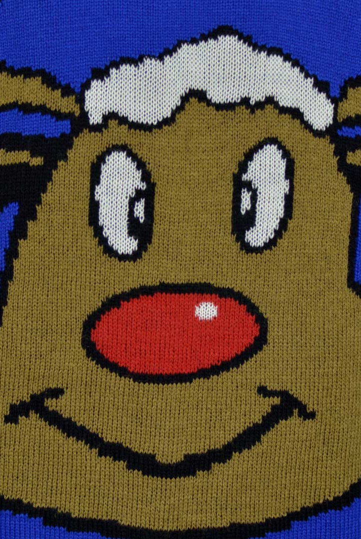 Maglione Natalizio con Renna Sorridente Blu