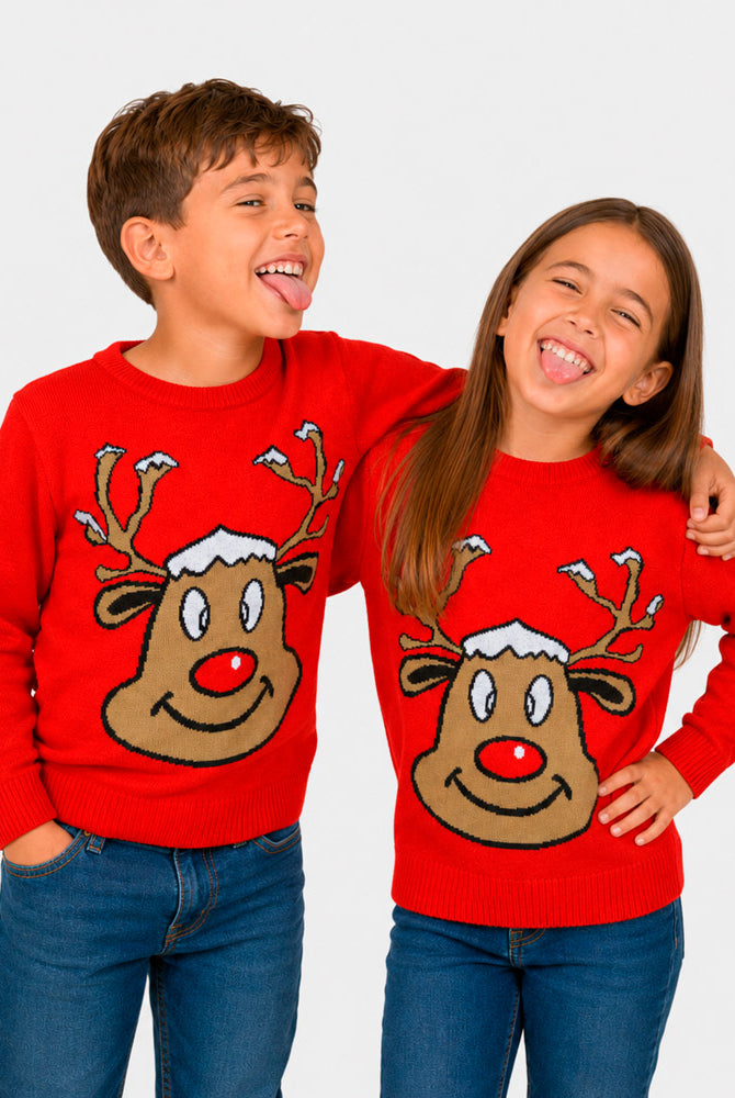 Maglione Natalizio Renna Sorridente Rosso Bambini