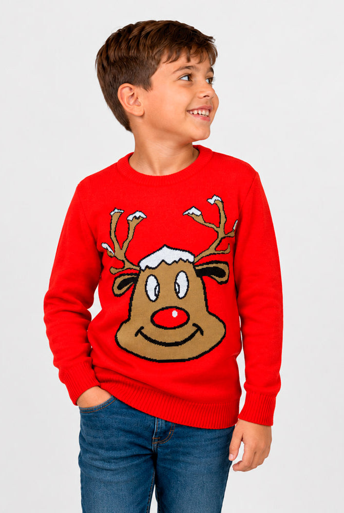 Maglione Natalizio Renna Sorridente Rosso Bambino