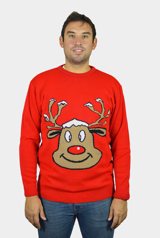 Maglione Natalizio Renna Sorridente Rosso Uomo