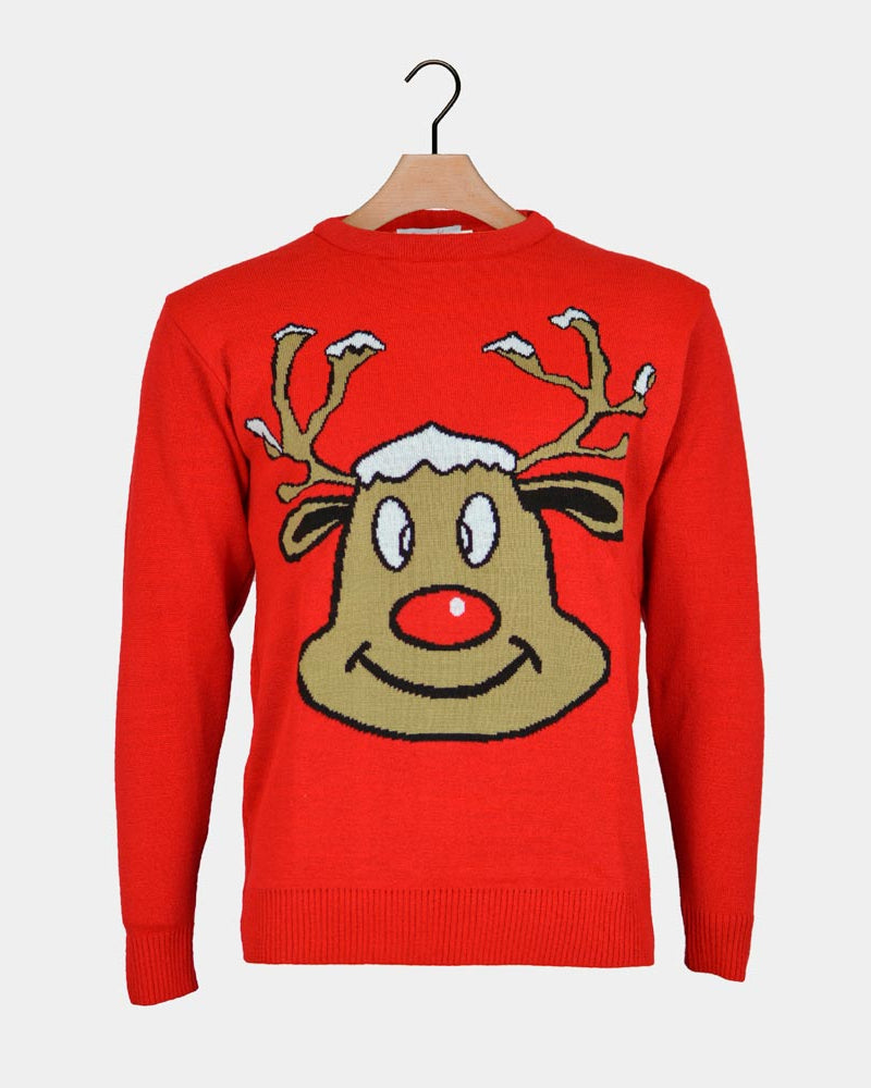 Maglione Natalizio Renna Sorridente Rosso