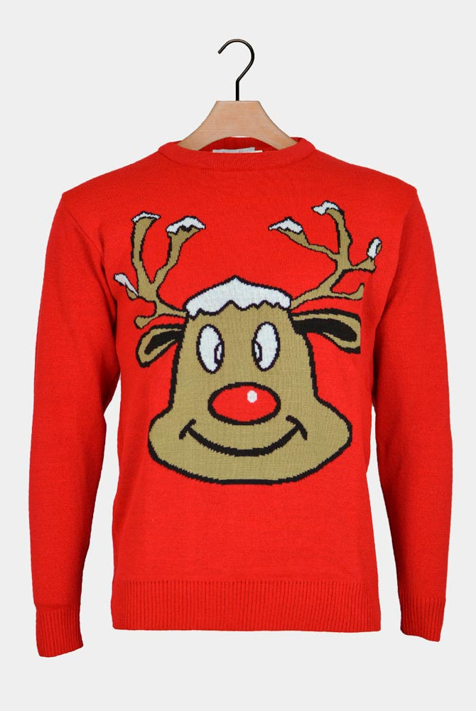 Maglione Natalizio Renna Sorridente Rosso