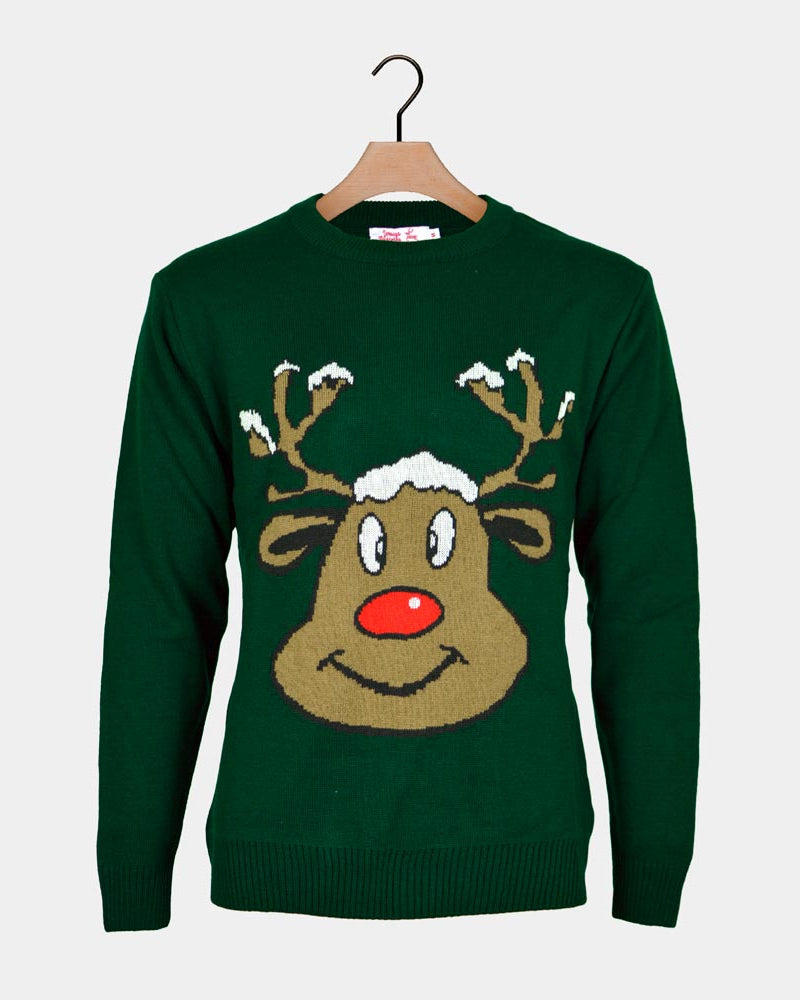Maglione Natalizio Renna Sorridente Verde