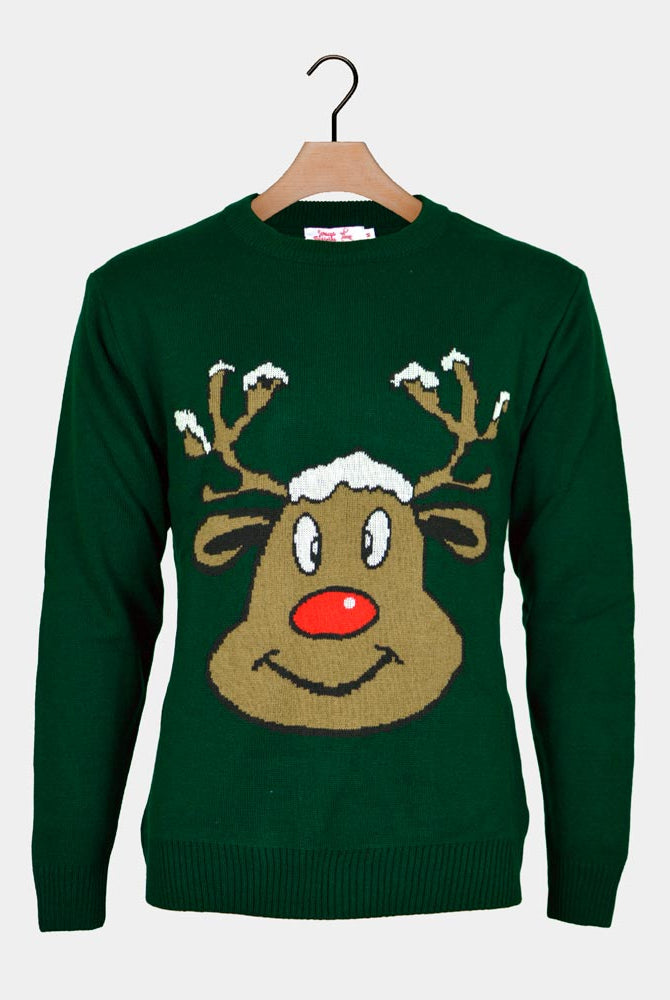 Maglione Natalizio Renna Sorridente Verde