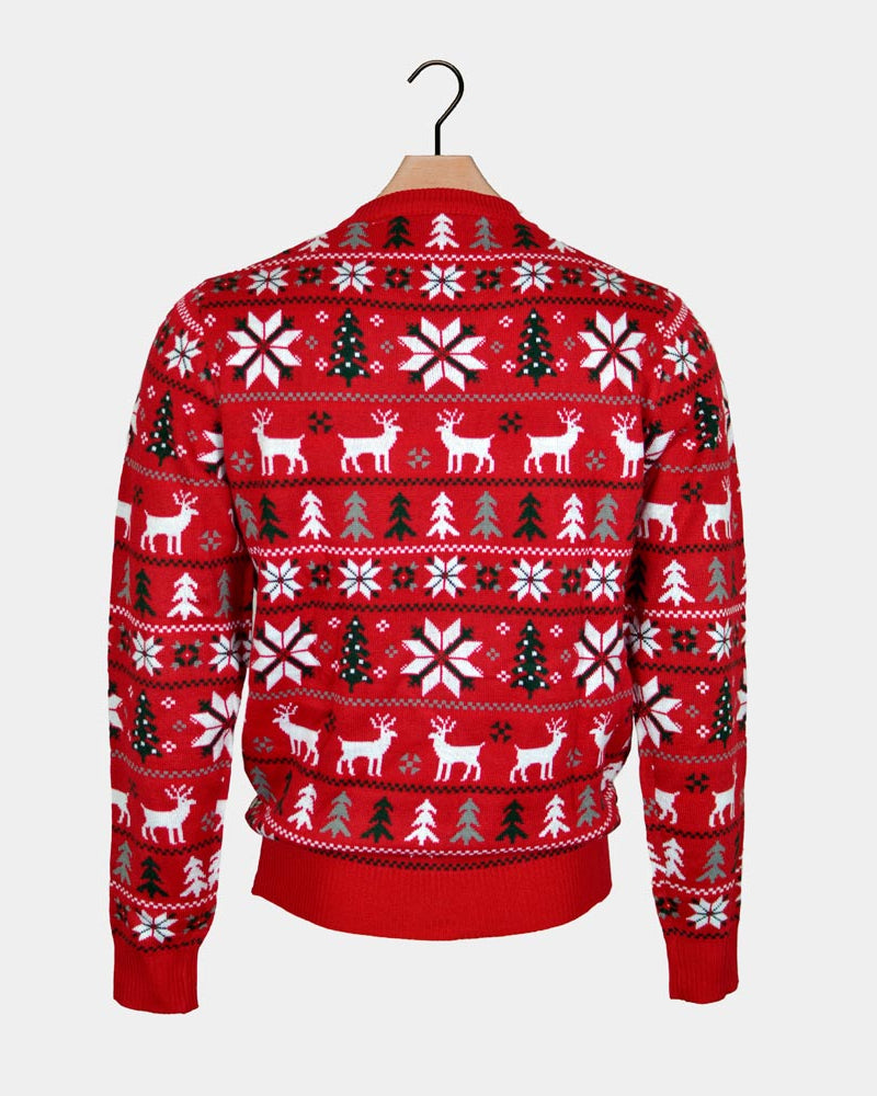 Maglione Natalizio Renne, Alberi e Stelle Polari Rosso