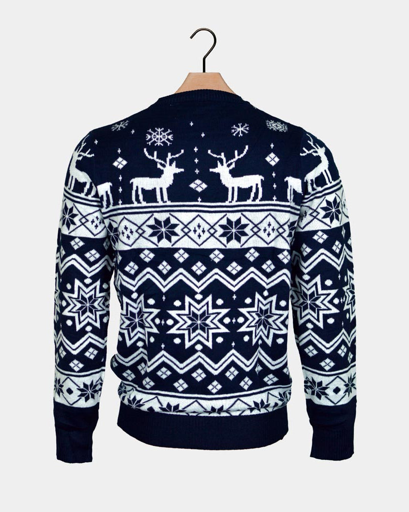 Maglione Natalizio Blu Nordic con Renne e Stelle