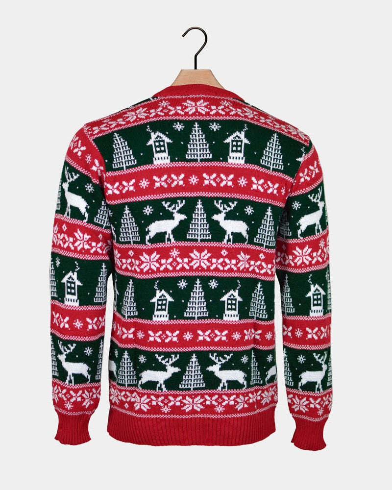 Maglione Natalizio Merry Christmas a Righe Verdi e Rosse