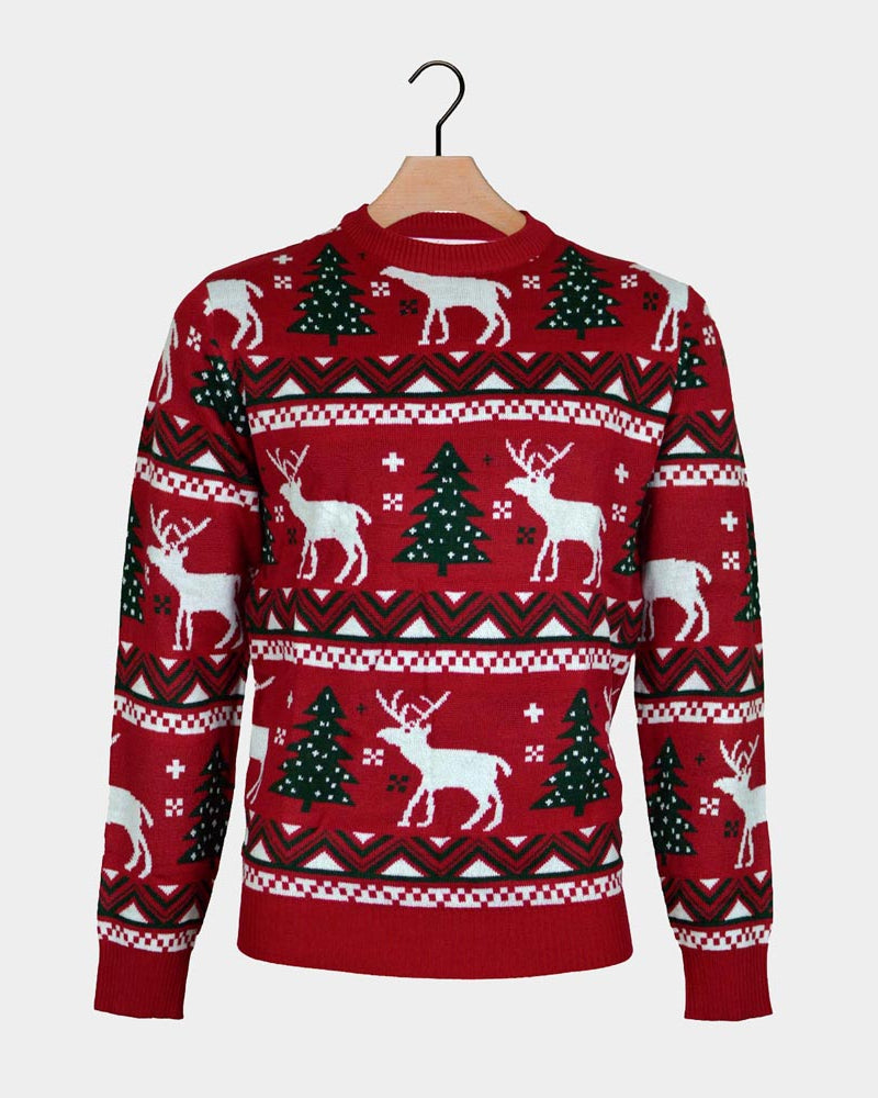 Maglione Natalizio Rosso Alberi di Natale e Renne