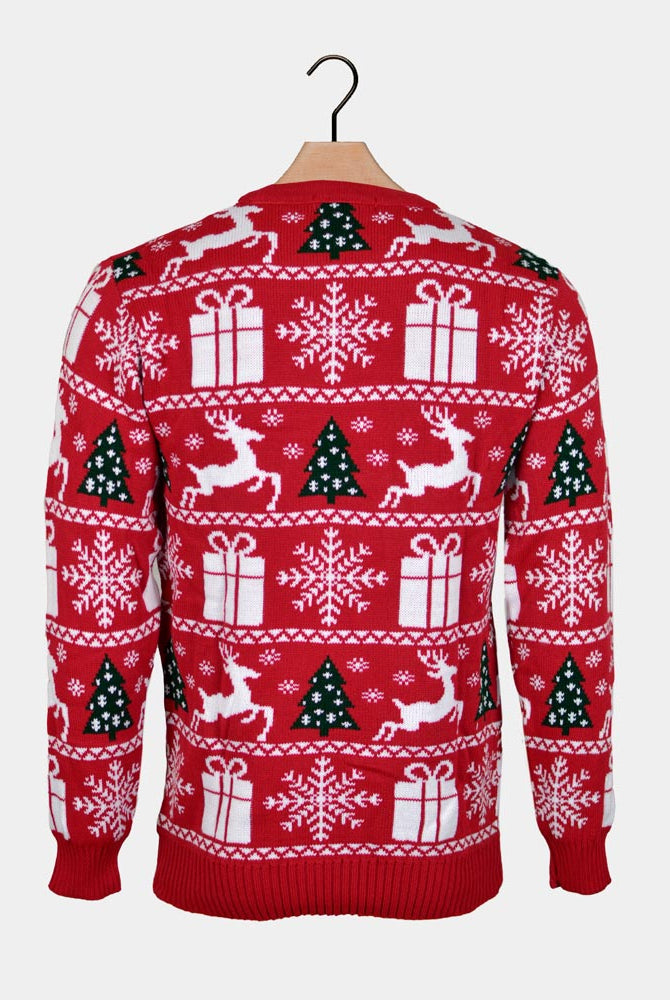 Maglione Natalizio Regali di Natale
Rosso con Renne, Alberi e