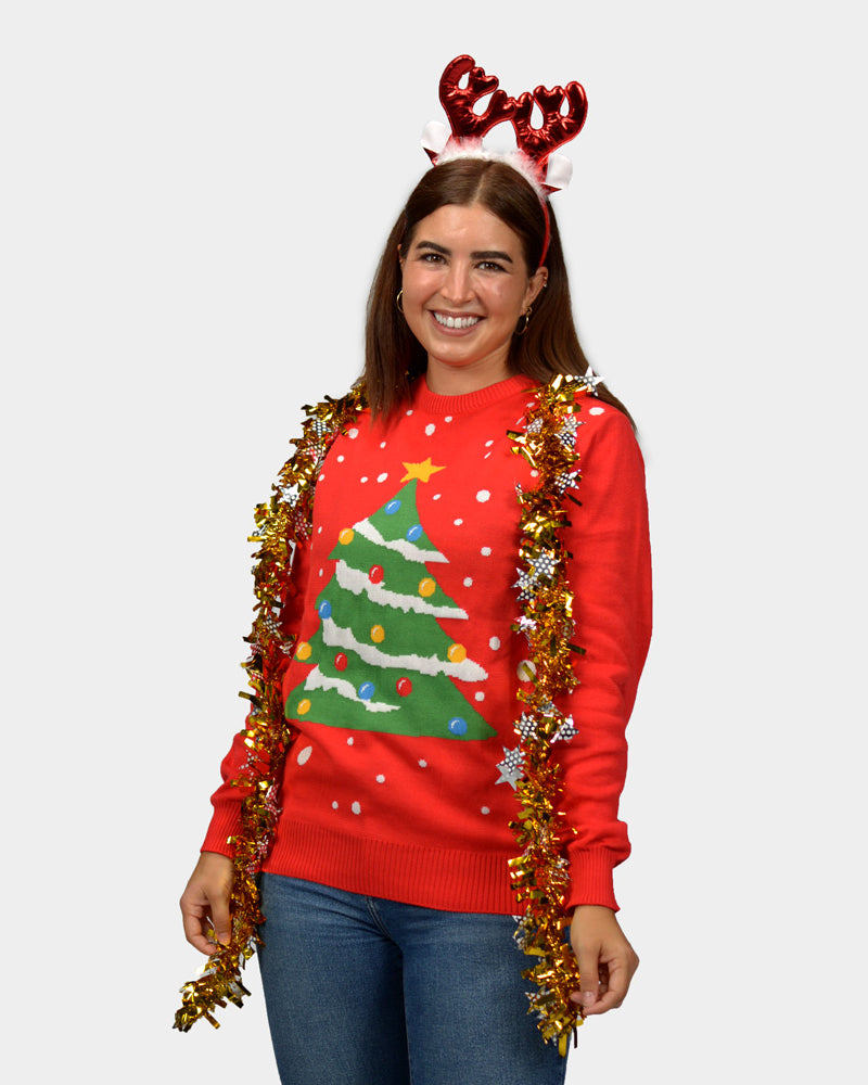 Maglione Natalizio Donna Rosso Albero di Natale