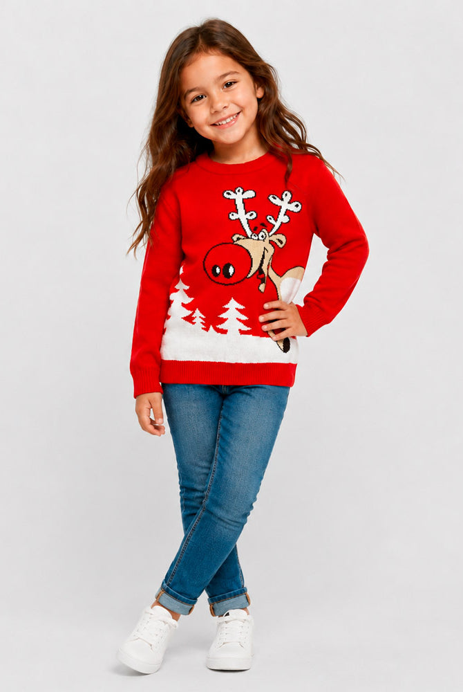 Maglione Natalizio Rosso con Renna e Birra Bambina