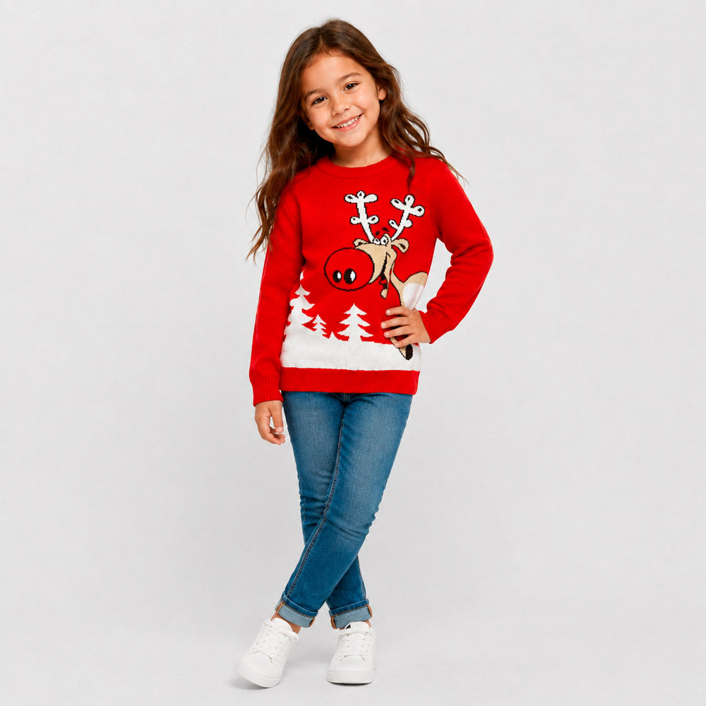 Maglione Natalizio Rosso con Renna e Birra Bambina
