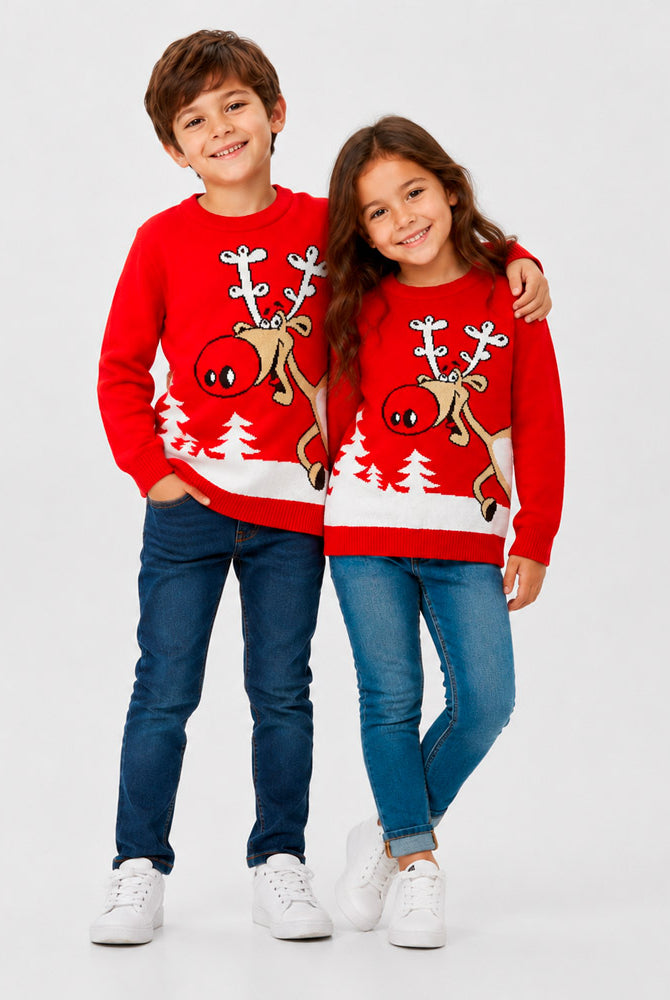 Maglione Natalizio Rosso con Renna e Birra Bambini
