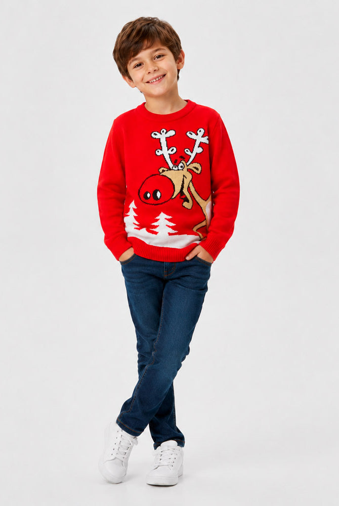 Maglione Natalizio Rosso con Renna e Birra Bambino