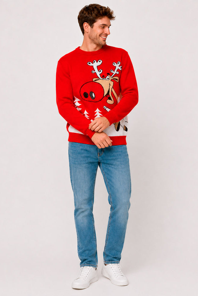 Maglione Natalizio Rosso con Renna e Birra Uomo