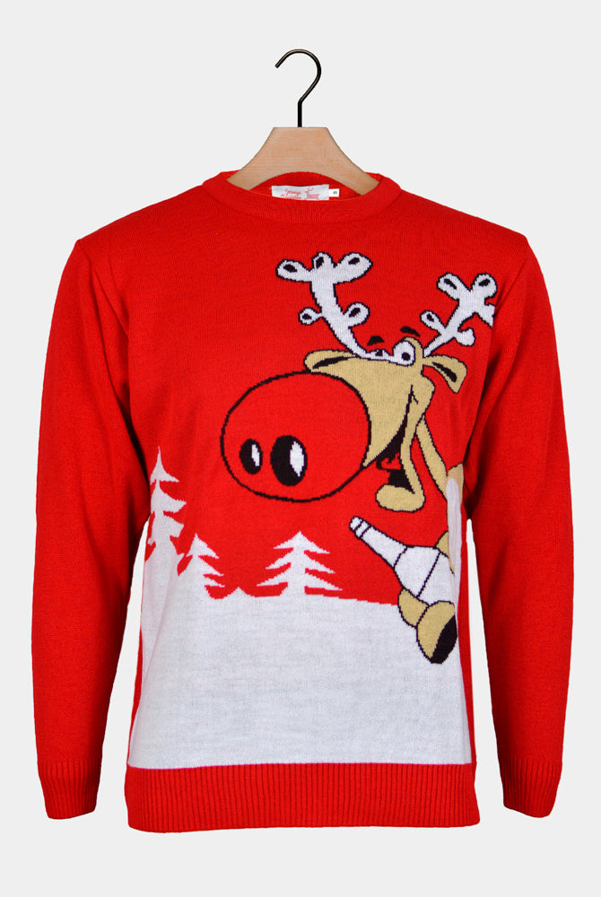 Maglione Natalizio Rosso con Renna e Birra
