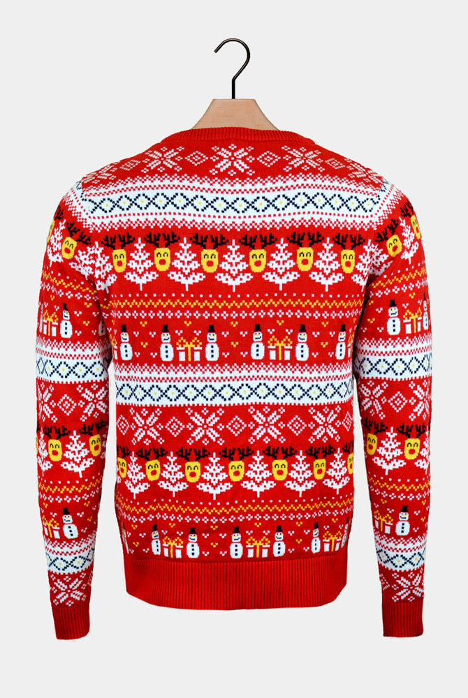 Maglione Natalizio Rosso Uomo in Cotone Biologico Pupazzi Neve e Motivi Natalizi
