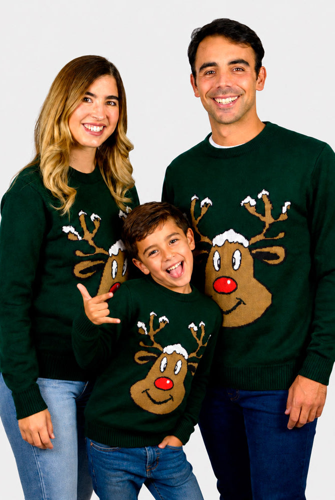 Maglione Natalizio Sorridente Verde Famiglia