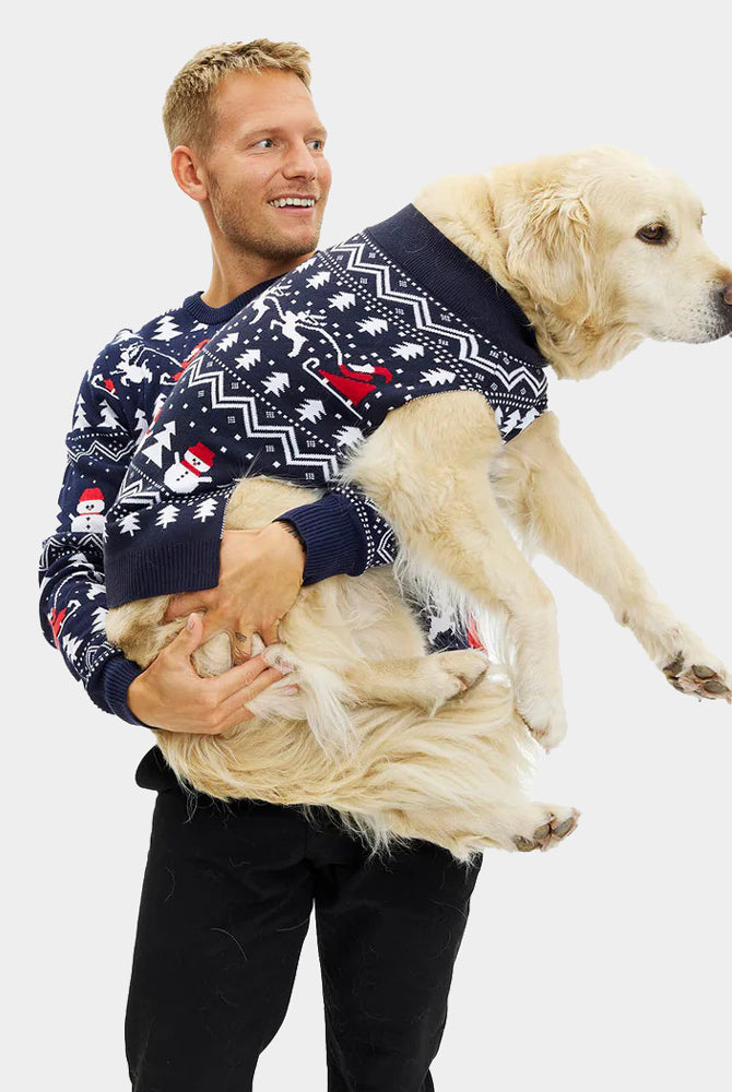 Maglione Natalizio da Uomo con Cane Alberi Pupazzi di Neve e Babbo Natale