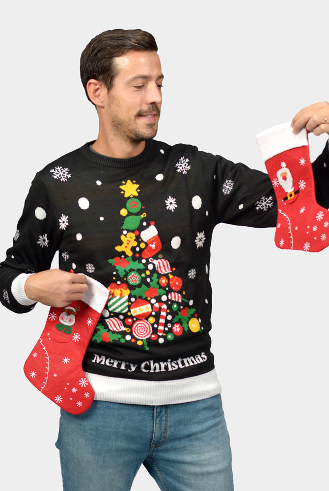 Maglione Natalizio Uomo Nero Albero Natalizio