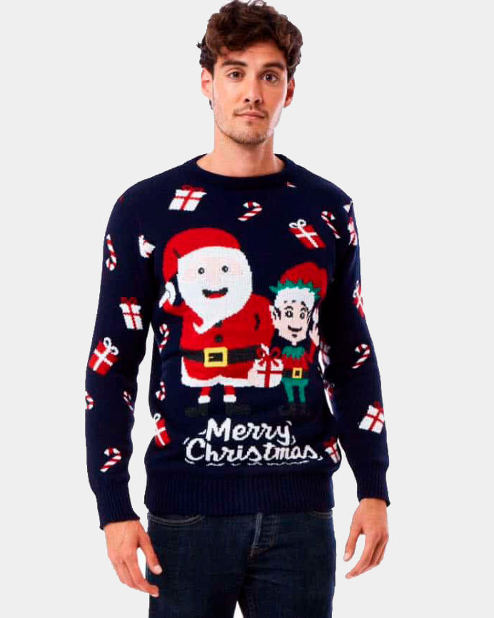 Maglione Natalizio da Uomo Babbo Natale ed Elfo